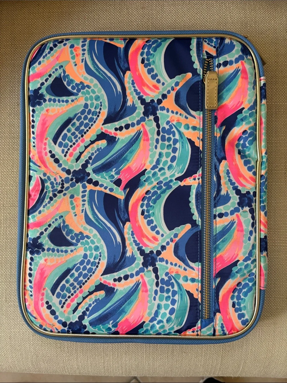 Lilly Pulitzer Navy, Pink & Teal Wave Print Folio Sleeve & Mini Notebook NWOT